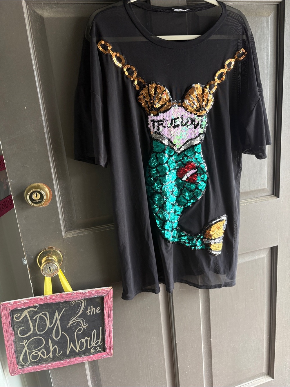 Black Sequin Mermaid Graphic Tee
